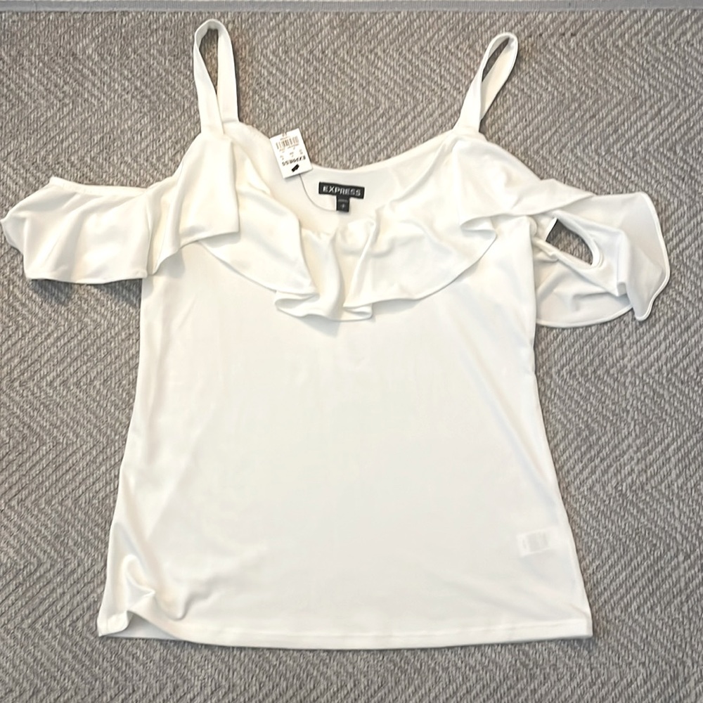 *NWT* White express cold the shoulder ruffle shirt size small